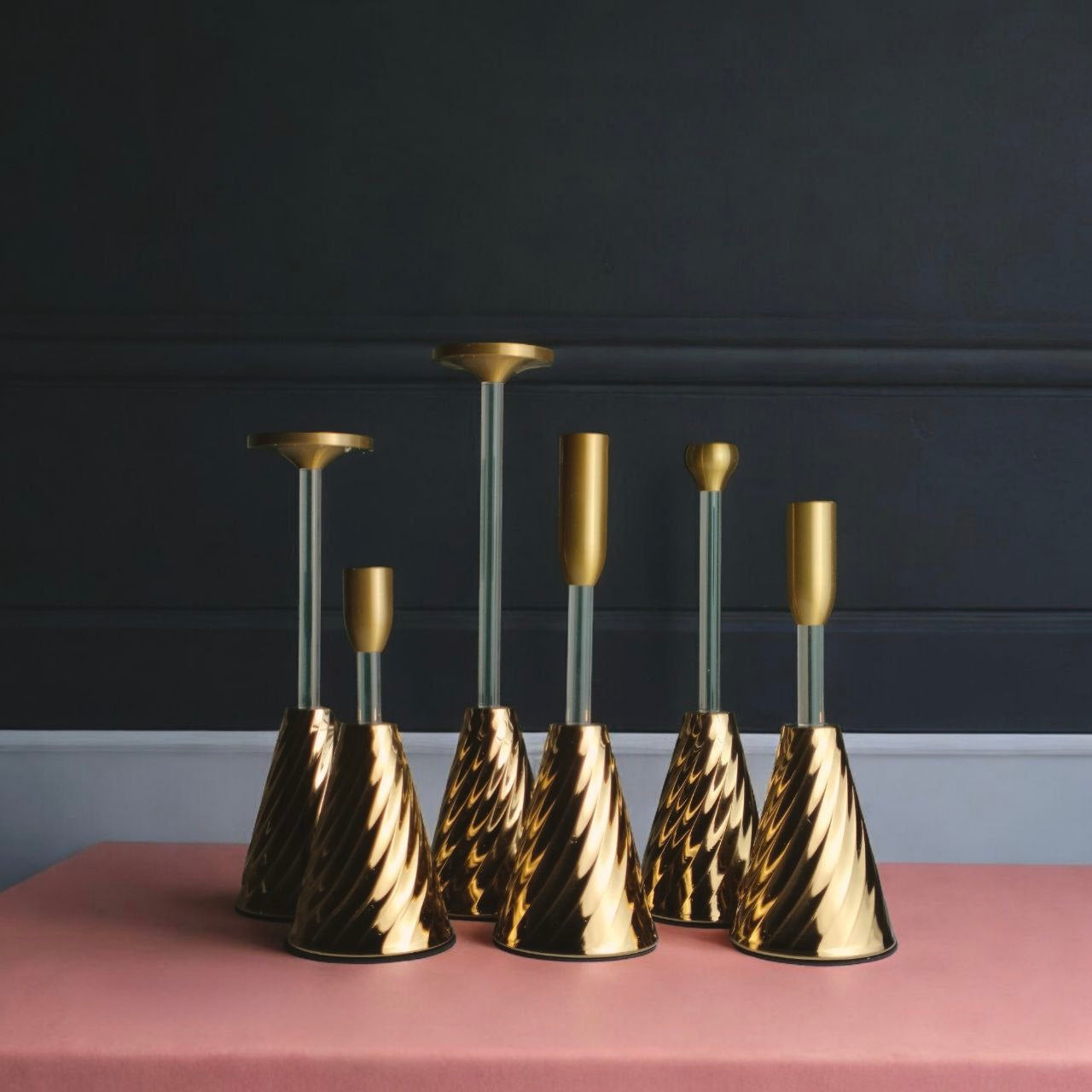 Candlestick set 6 pieces metal acrylic