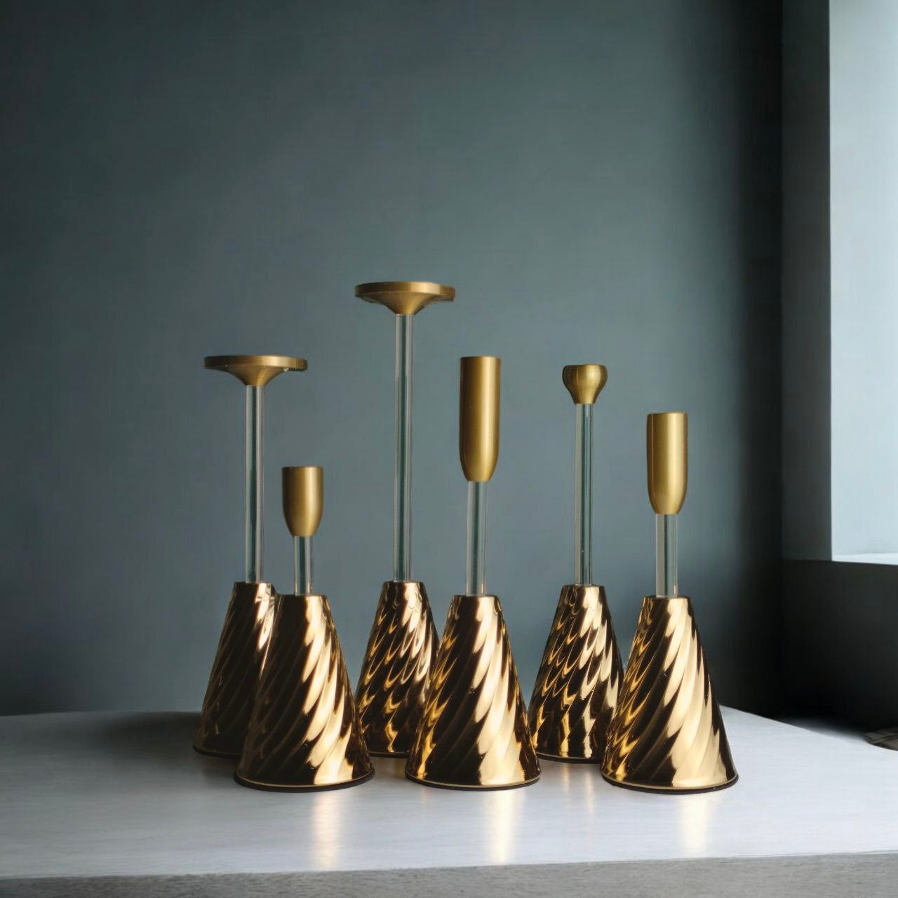Candlestick set 6 pieces metal acrylic