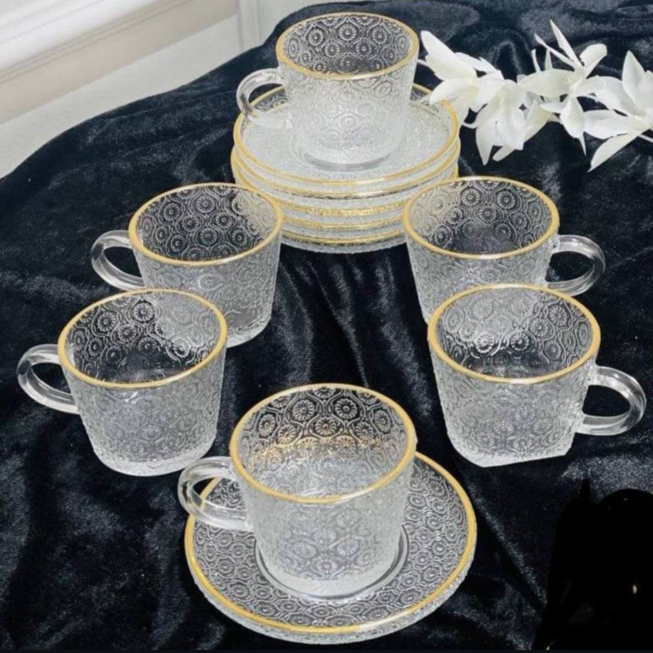 Gold frame thermal glass cup set 12 piece