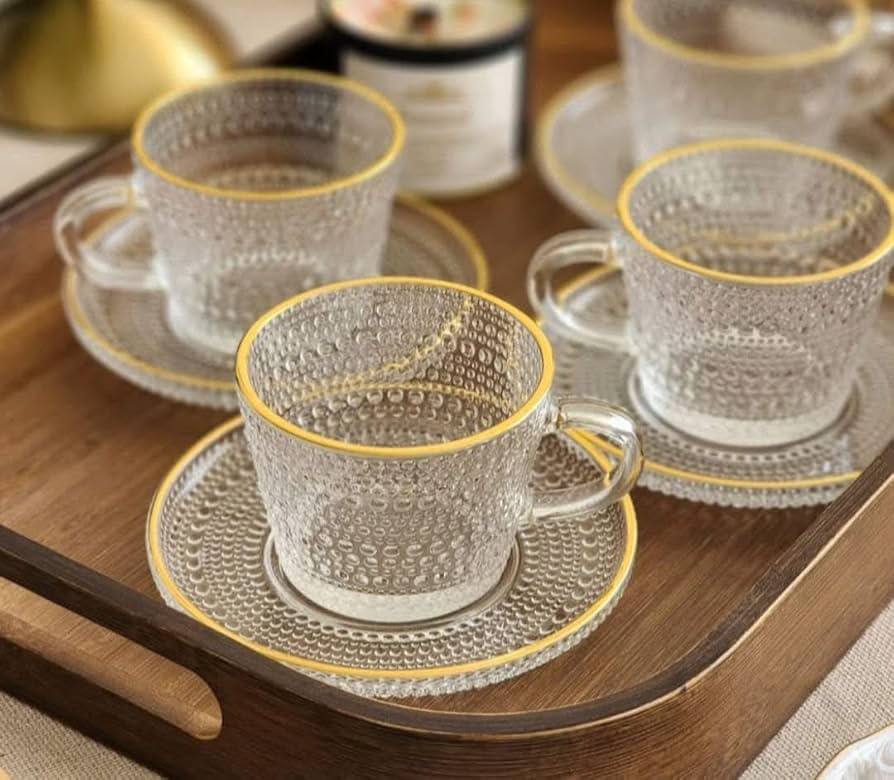 Gold frame thermal glass cup set 12 piece