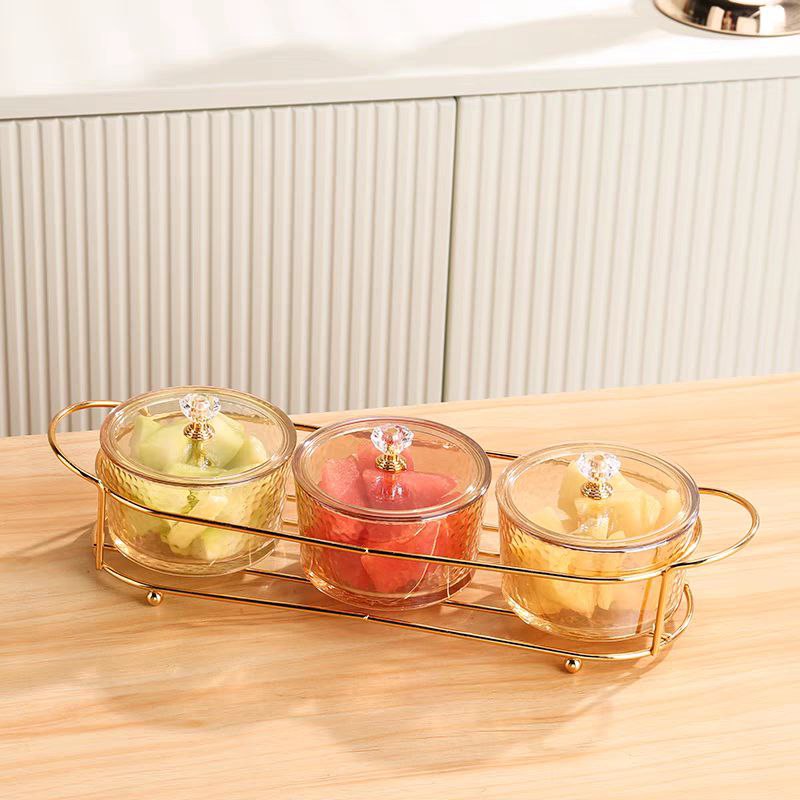 Sweets or nuts serving set glass with acrylic cover