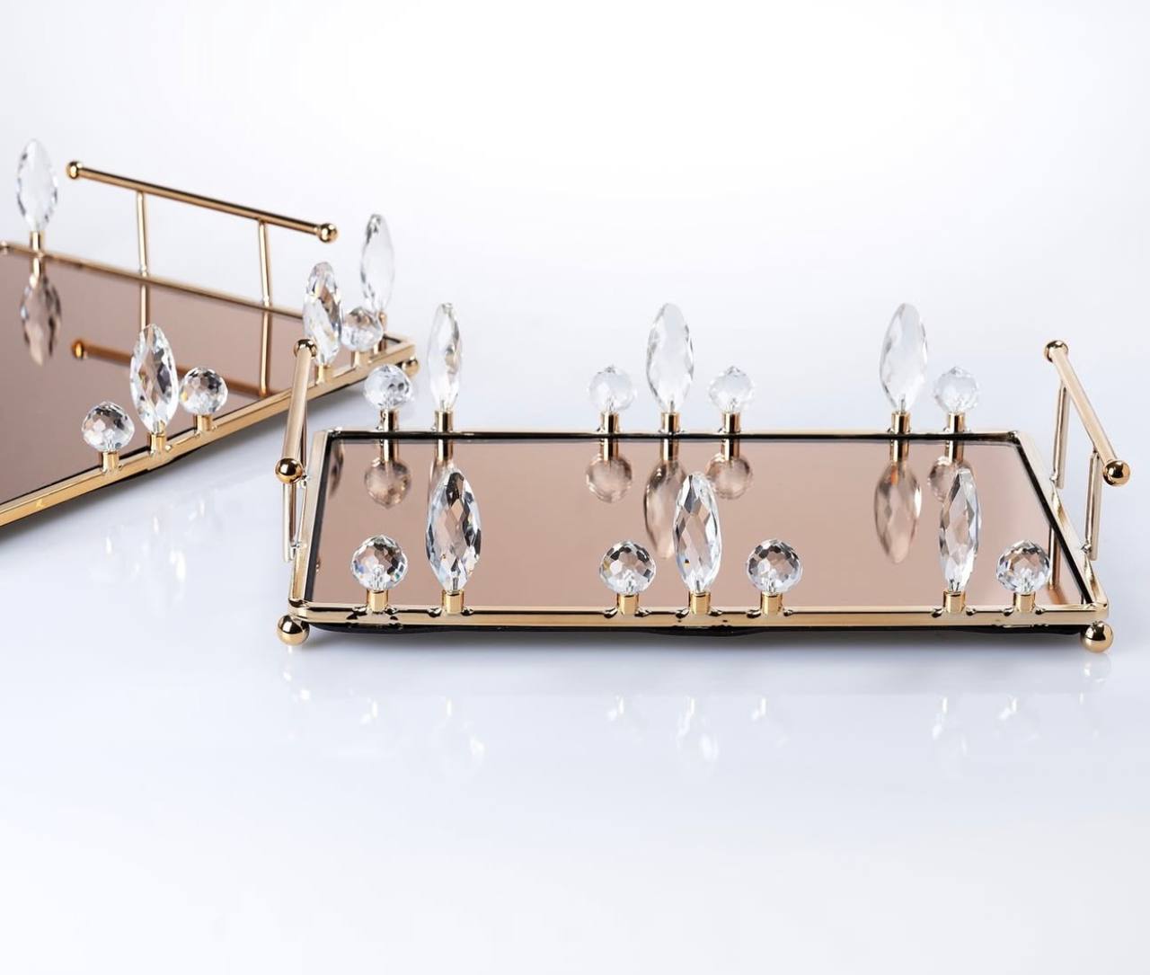 2-piece metal and crystal tray set