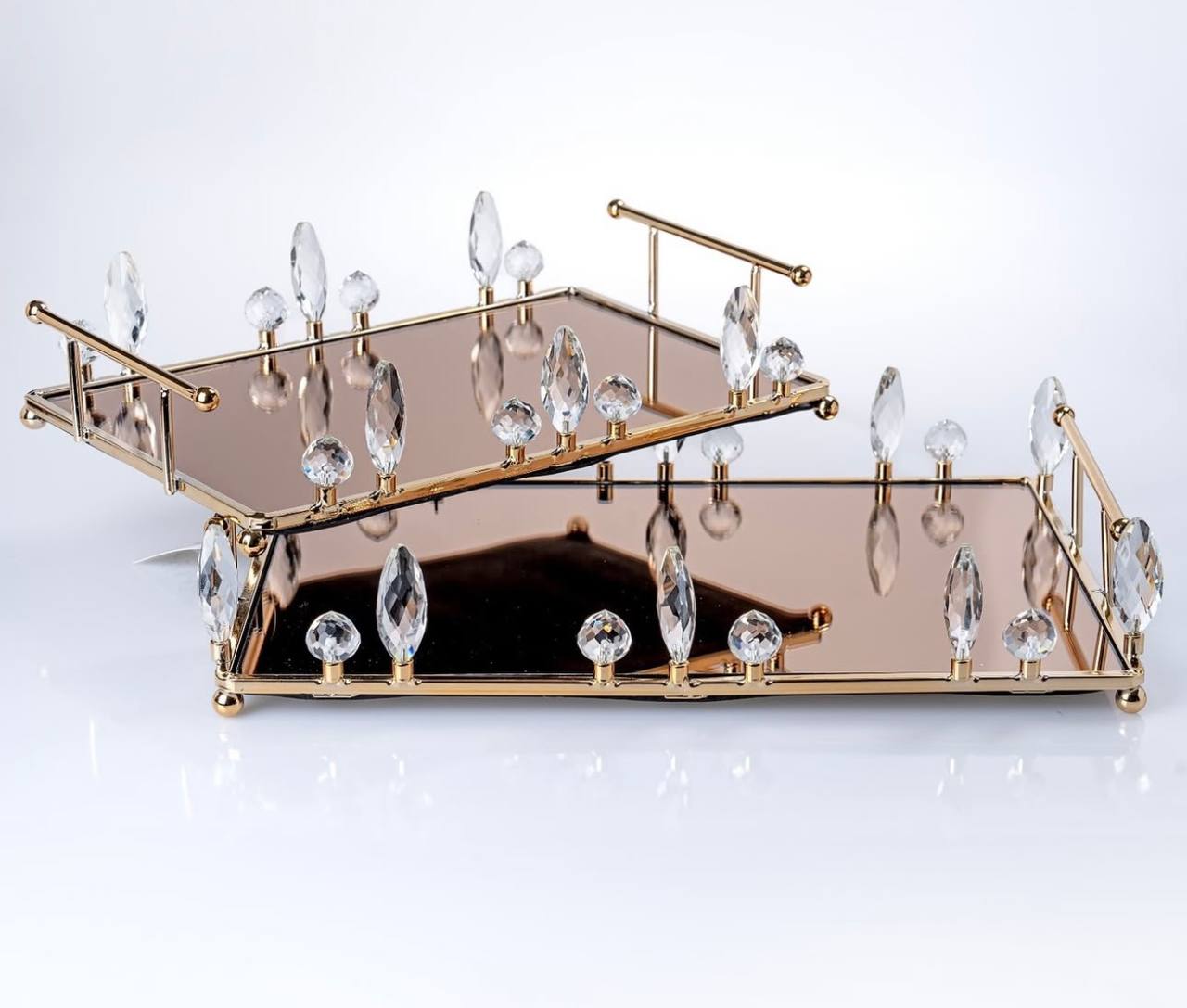 2-piece metal and crystal tray set