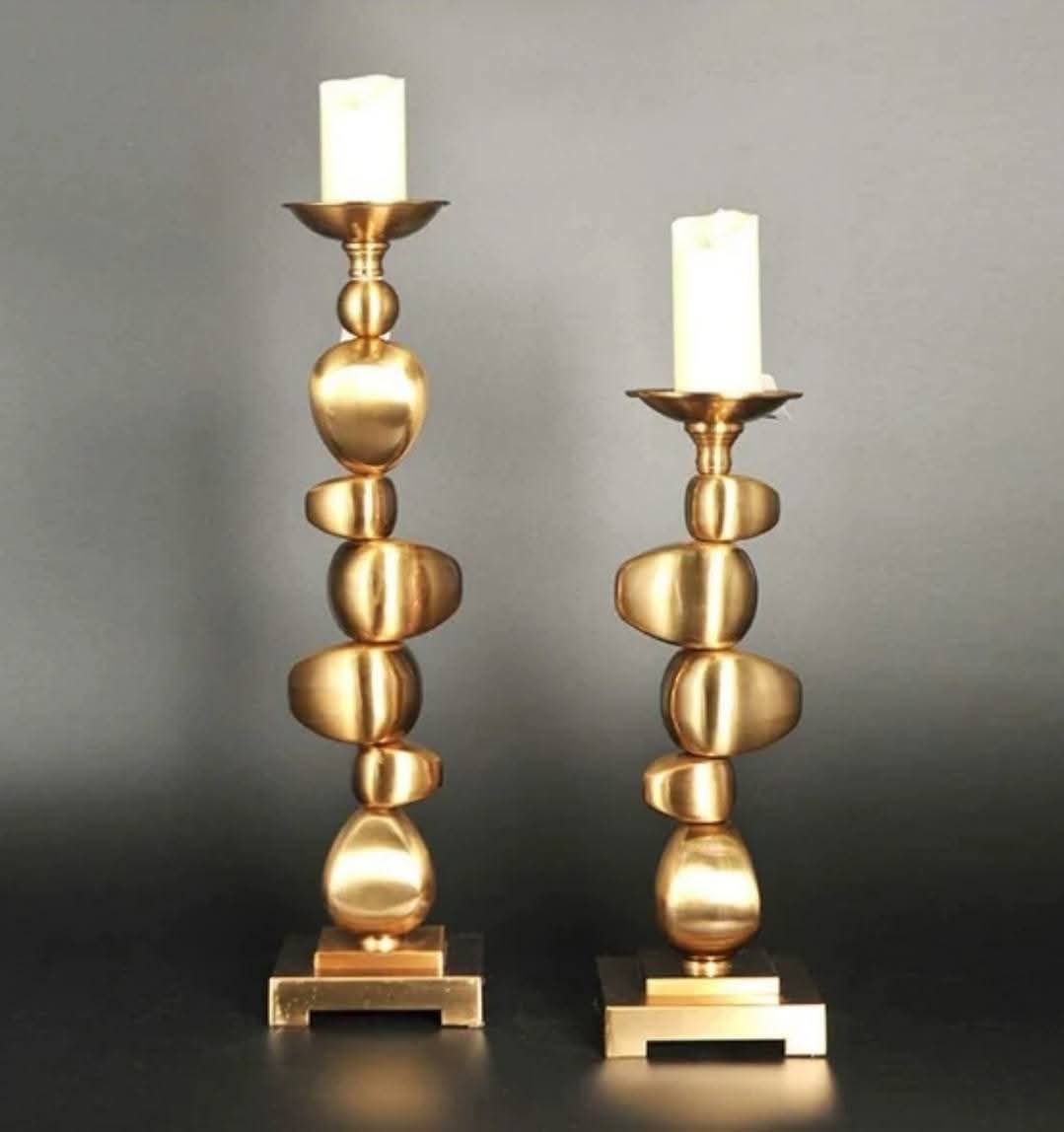 Candlestick set 2 pieces metal gold