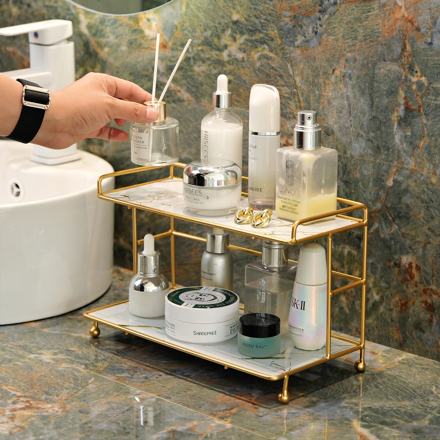 Stand Accessory Metal in Marble Glass