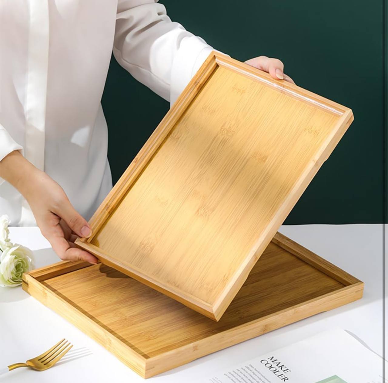 Bamboo serving tray set