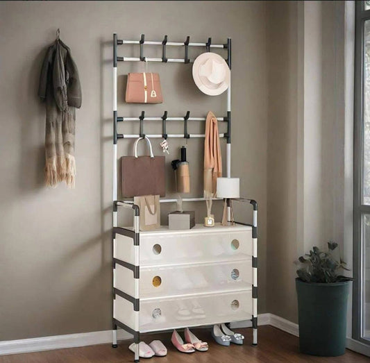 A shoe rack and organizer in one