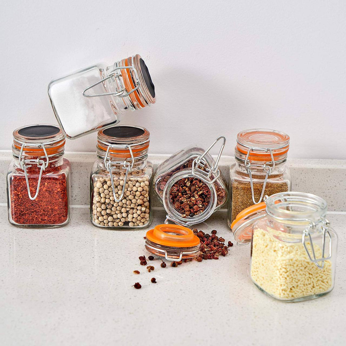 Jar set 7 pieces 6 jars with wooden holder