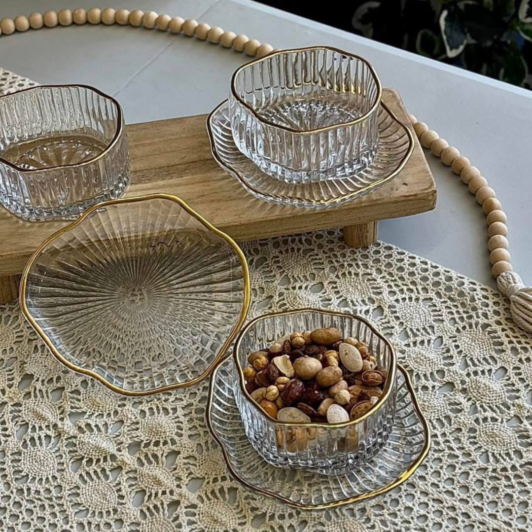 Ribbed Khoshaf Set with Gold Frame 12 pieces