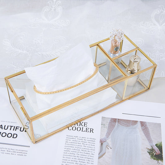 Clear tissue box with organizer