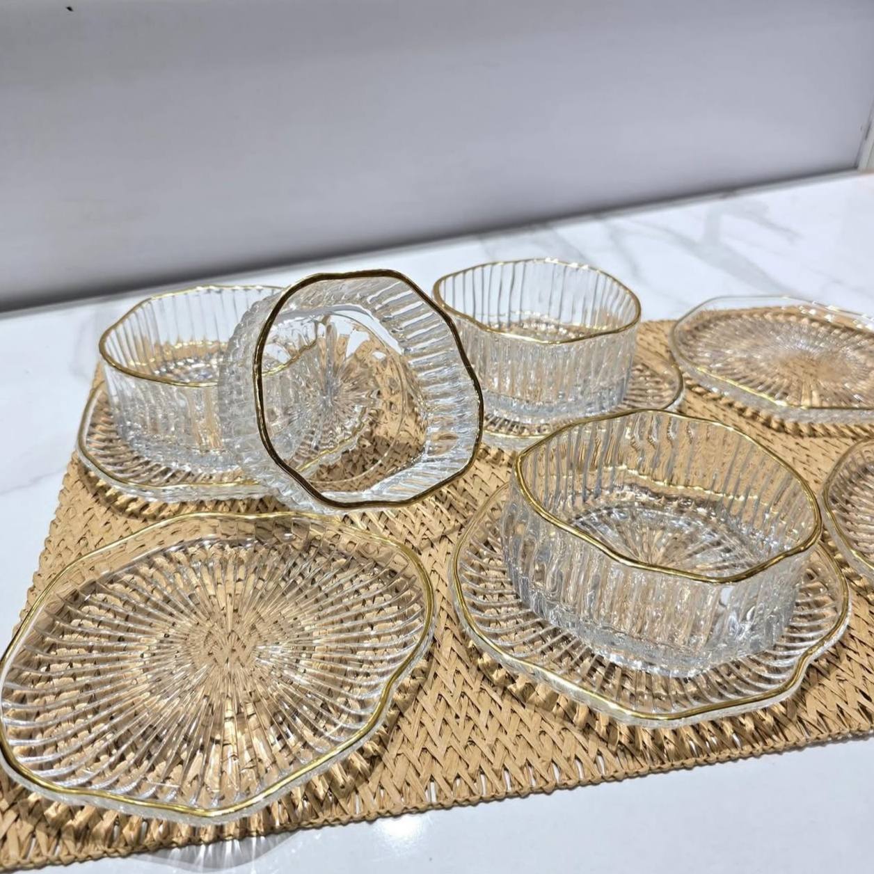 Ribbed Khoshaf Set with Gold Frame 12 pieces