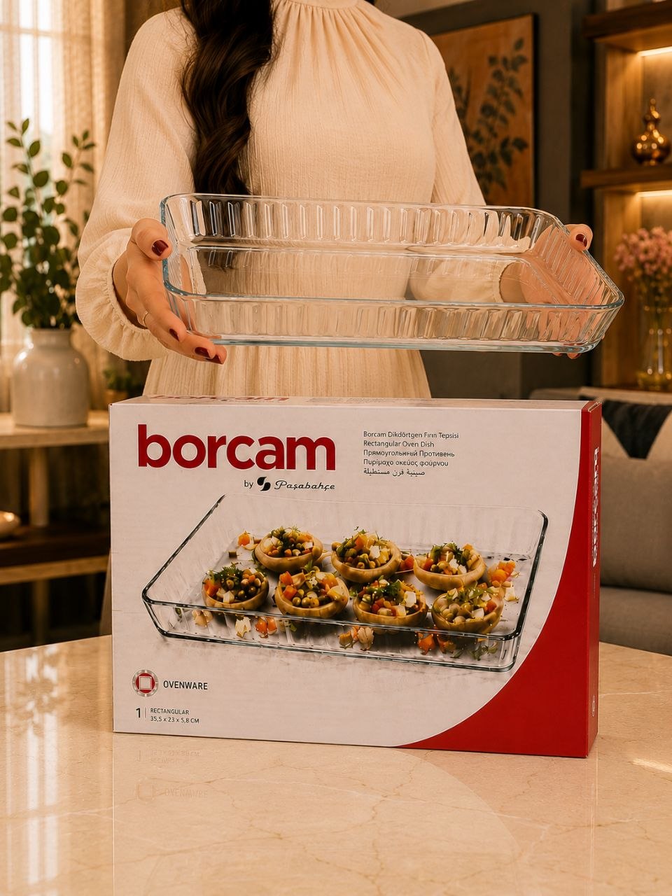 Rectangular ribbed Turkish baking dish (37 x 24 x 6 cm)