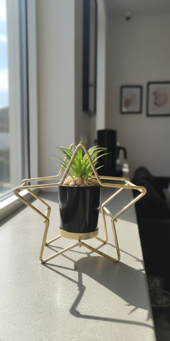 A chic cactus pot with a gold metal stand