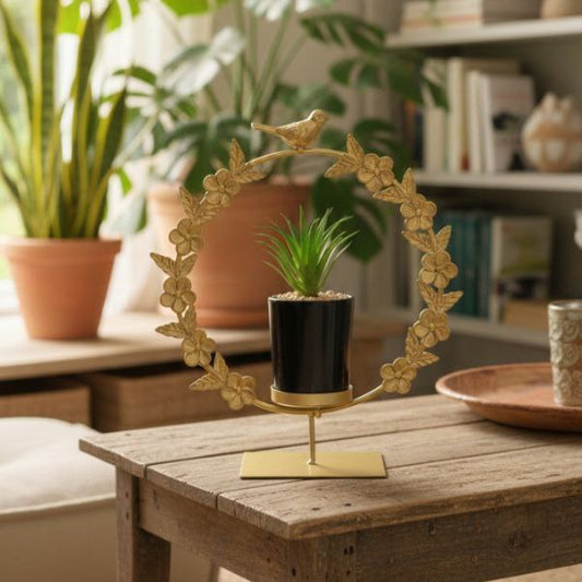 pot with a gold metal stand