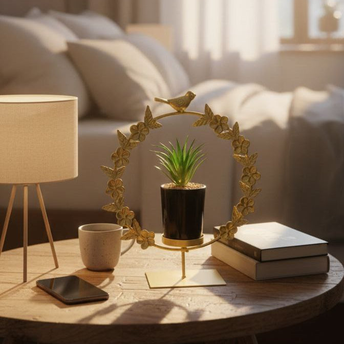 pot with a gold metal stand