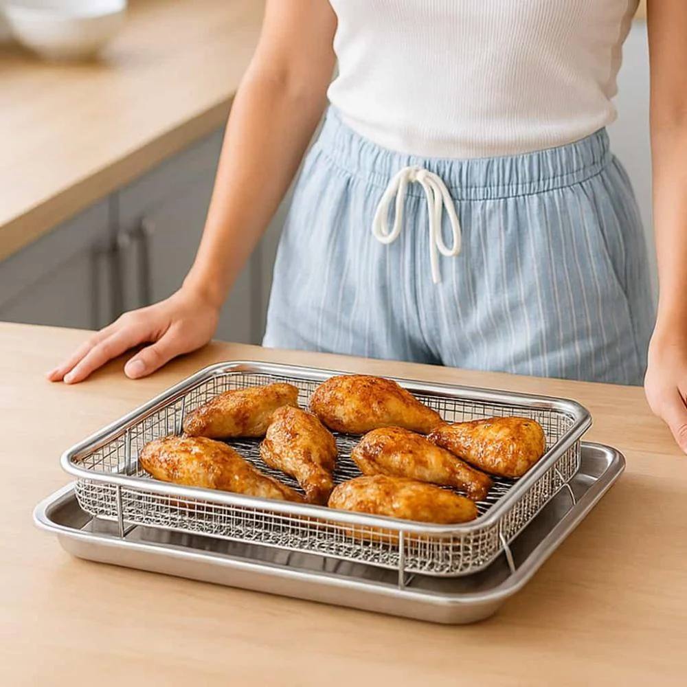 stainless steel frying and oil-draining tray