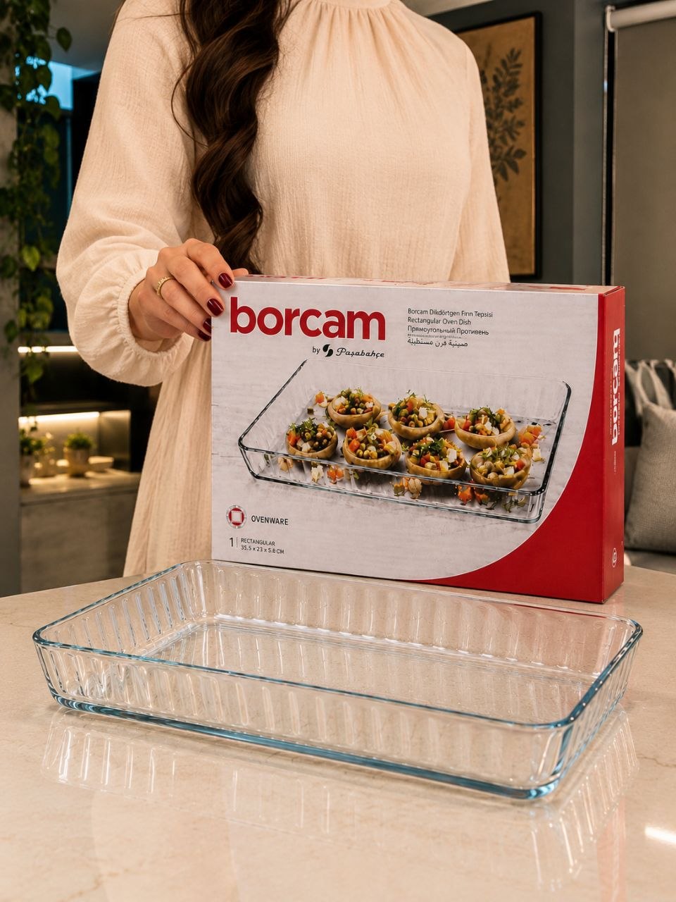 Rectangular ribbed Turkish baking dish (37 x 24 x 6 cm)