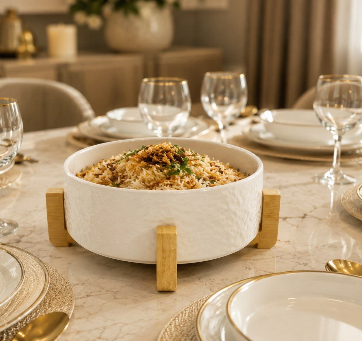 Elegant Ceramic Casserole Dish with Bamboo Wood Stand