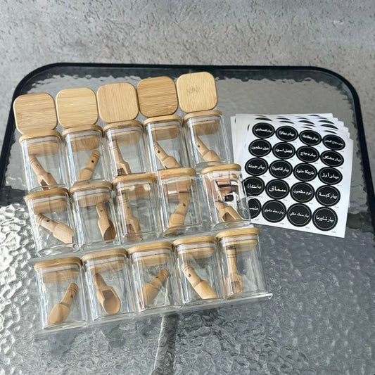 Jar set 12 pieces with  3 Z-shaped plastic jar stands