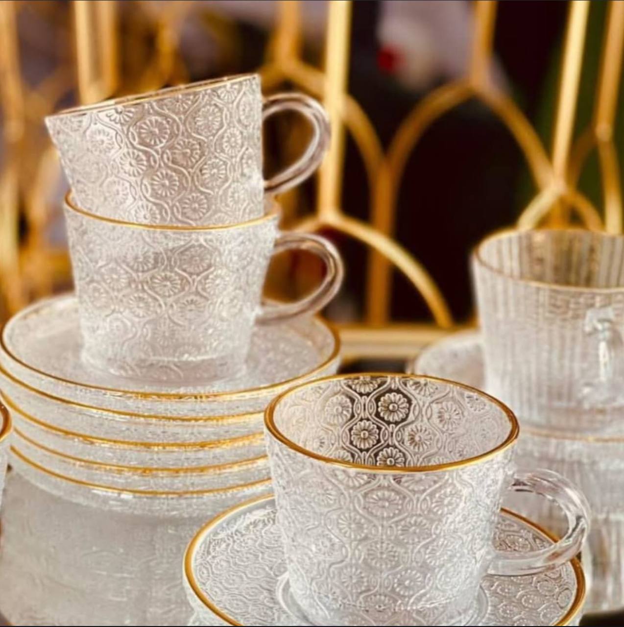 Gold frame thermal glass cup set 12 piece