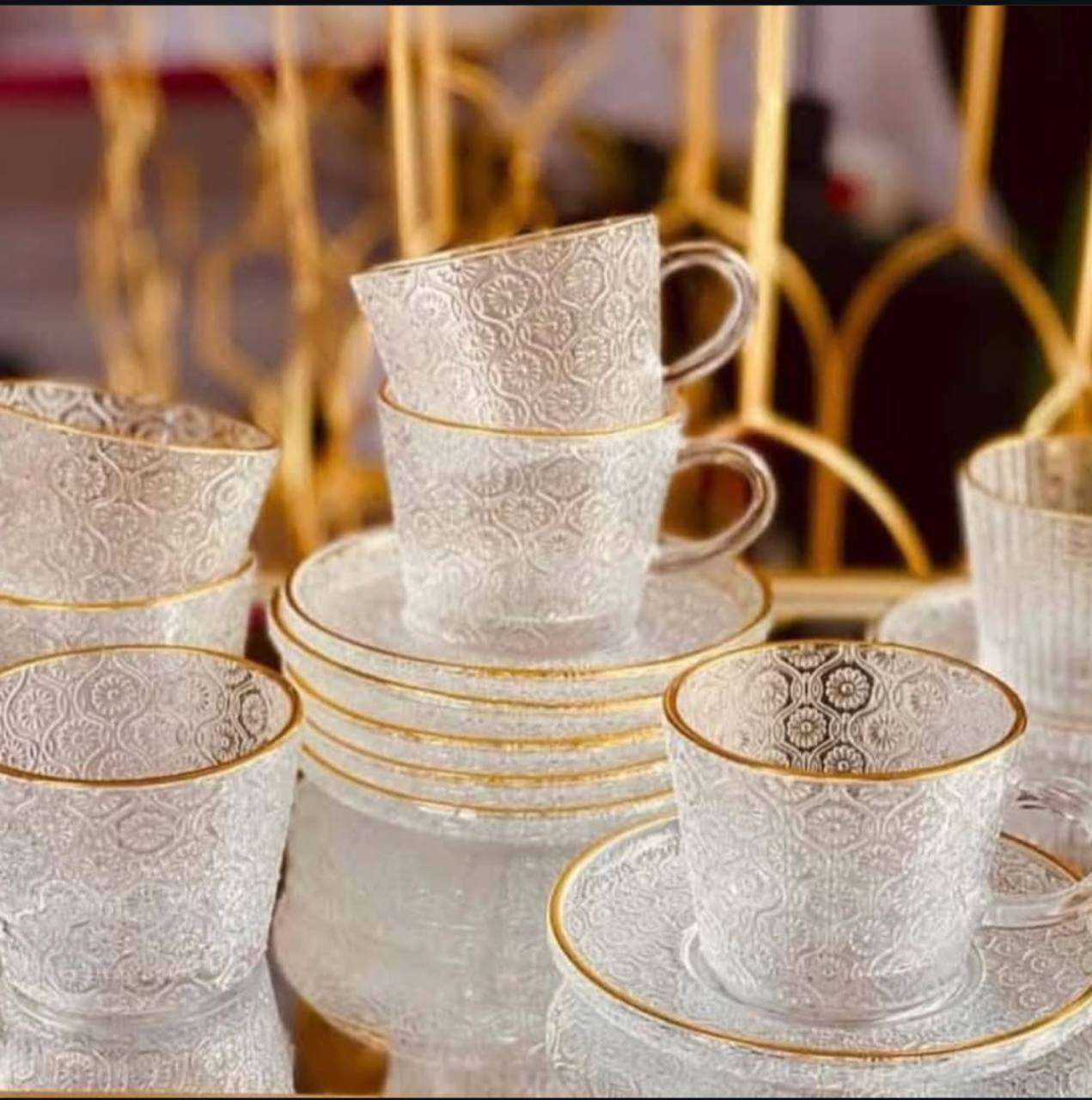 Gold frame thermal glass cup set 12 piece
