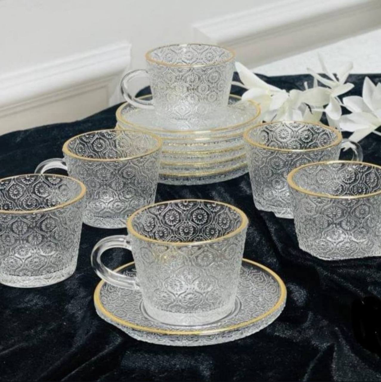 Gold frame thermal glass cup set 12 piece