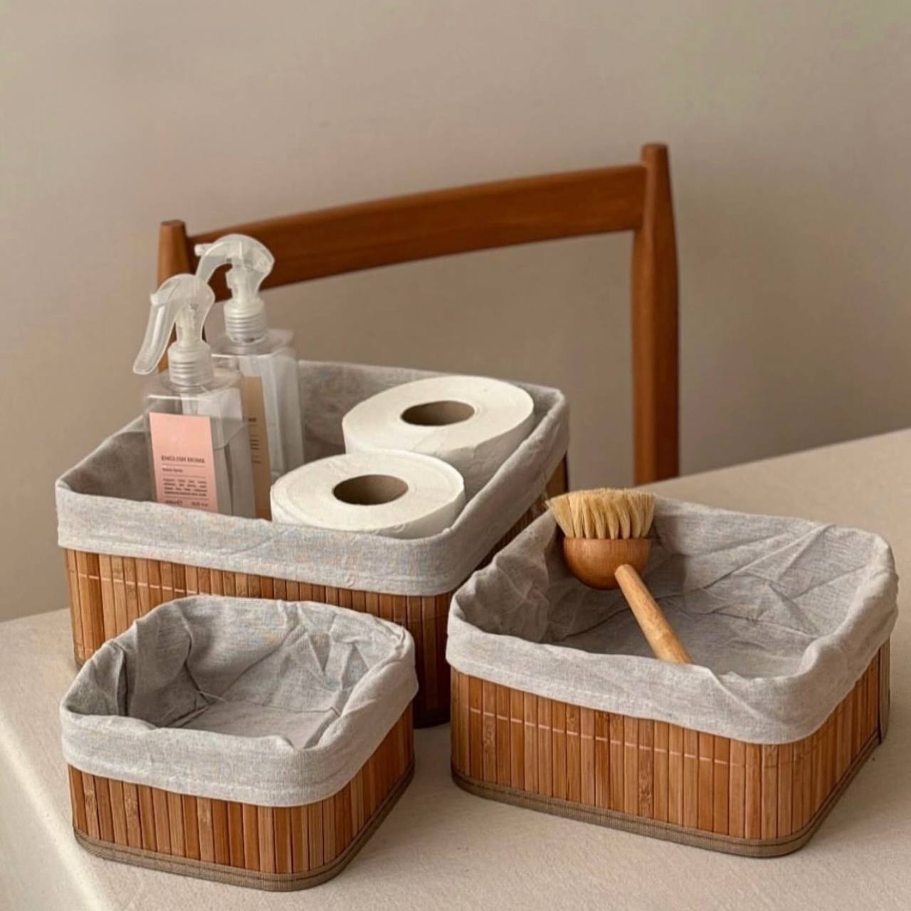 Linen Basket Set*Wood 3×1