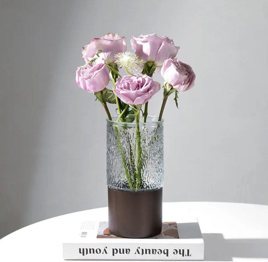 Glass vase wooden base
