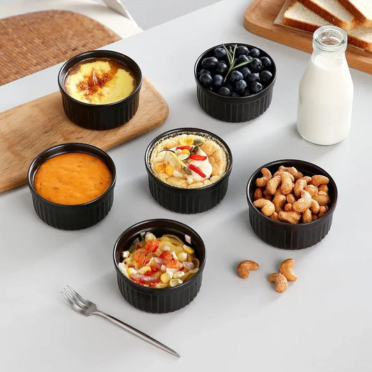 Black porcelain bowl set 6 pieces