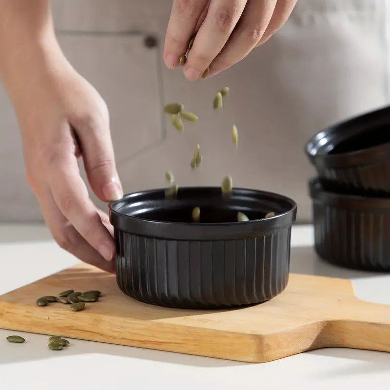 Black porcelain bowl set 6 pieces