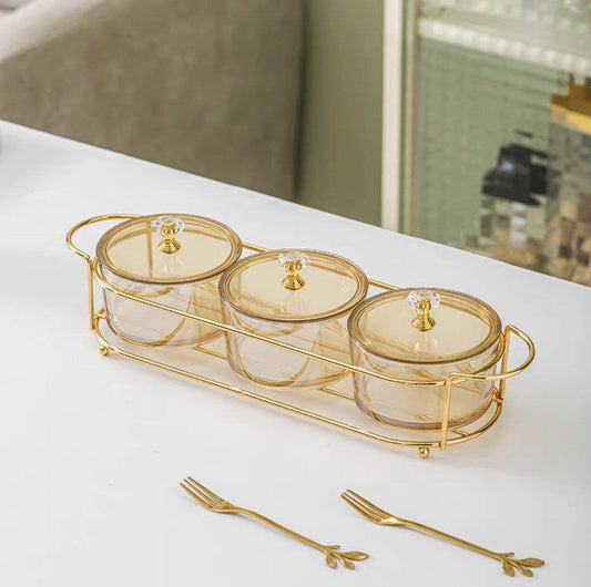 Sweets or nuts serving set glass with acrylic cover