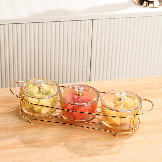 Sweets or nuts serving set glass with acrylic cover