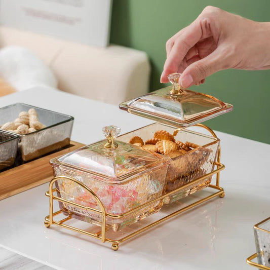 Sweets or nuts serving set glass with acrylic cover