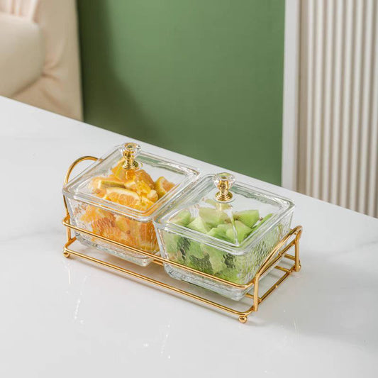 Sweets or nuts serving set glass with acrylic cover