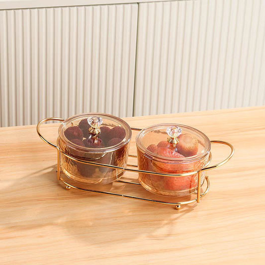 Sweets or nuts serving set glass with acrylic cover
