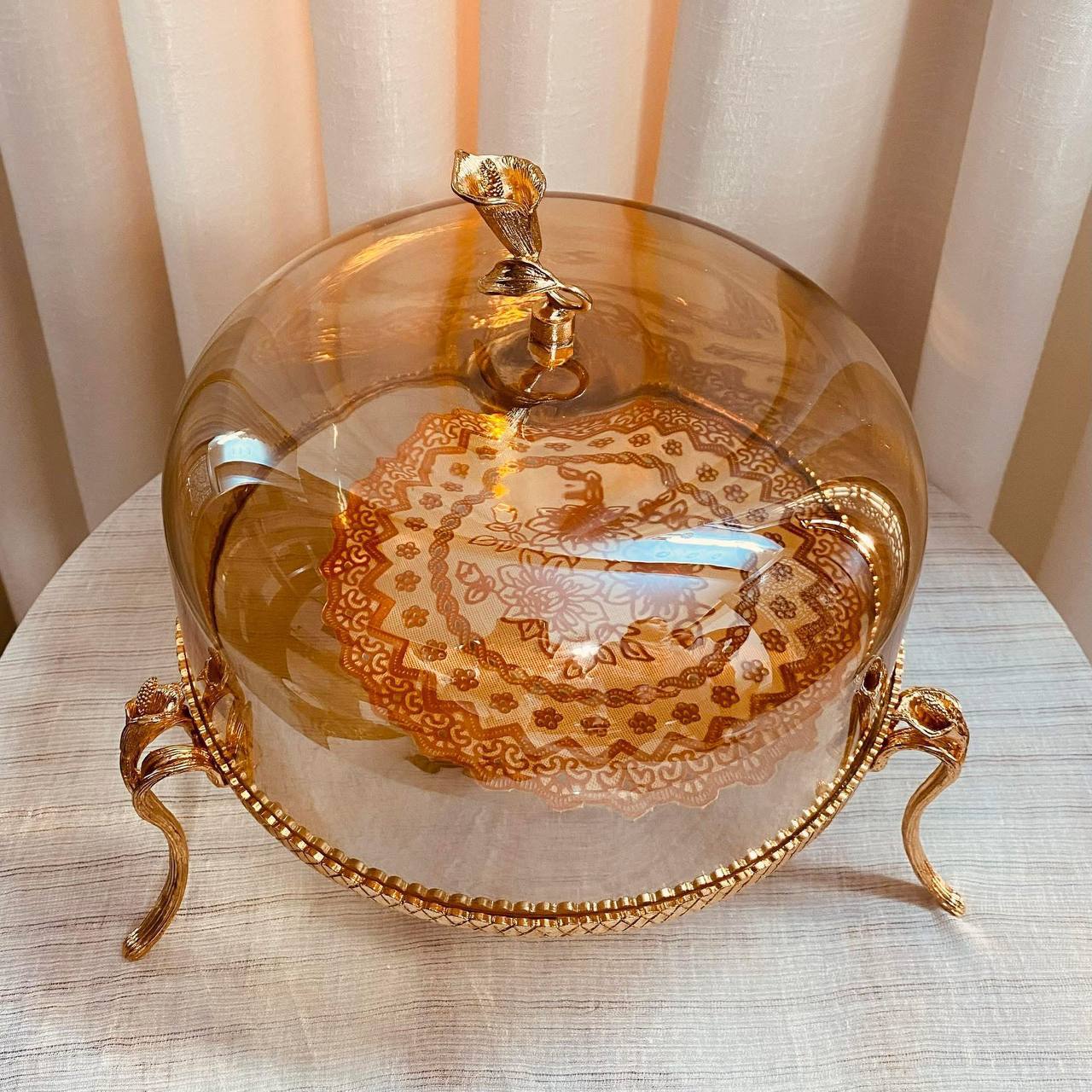Handmade metal and glass cake stand