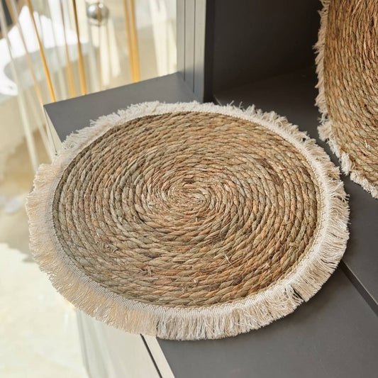 Rattan coaster with tassels  35 cm