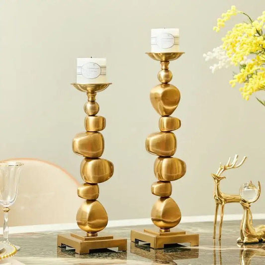 Candlestick set 2 pieces metal gold