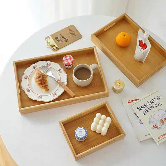 Three-piece bamboo tray set