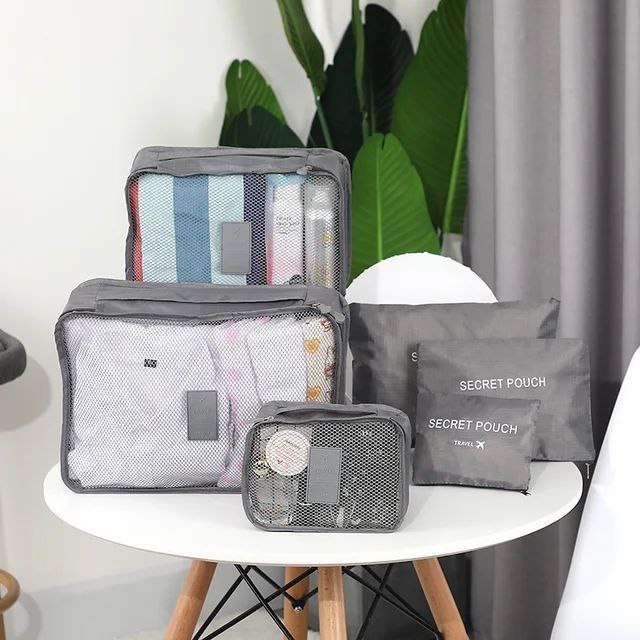 A travel and trip bag organizer set 6 pieces