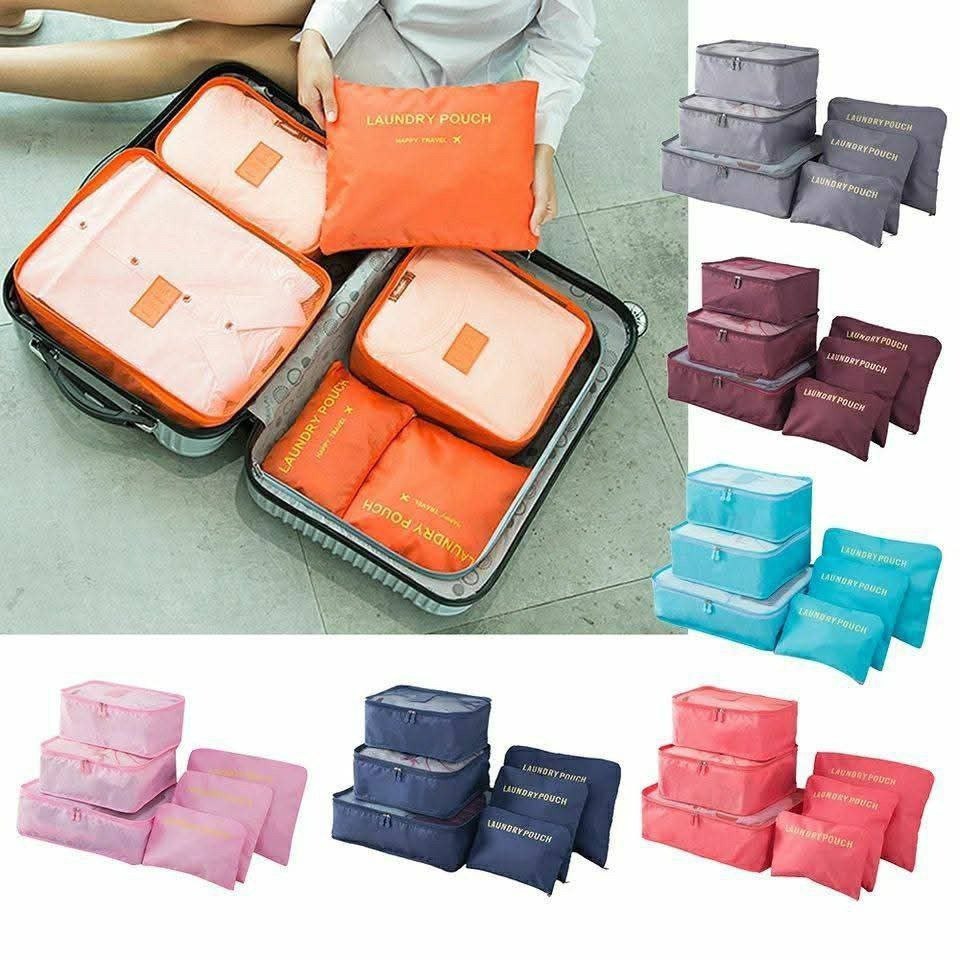 A travel and trip bag organizer set 6 pieces