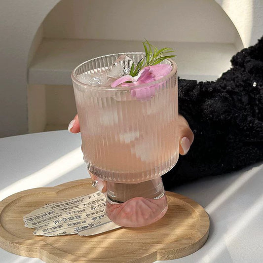 Glass cup set with a rocky base shape 6 pieces