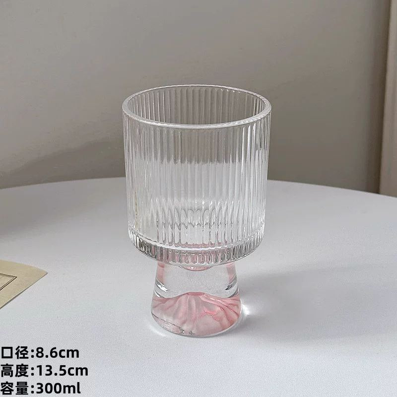 Glass cup set with a rocky base shape 6 pieces