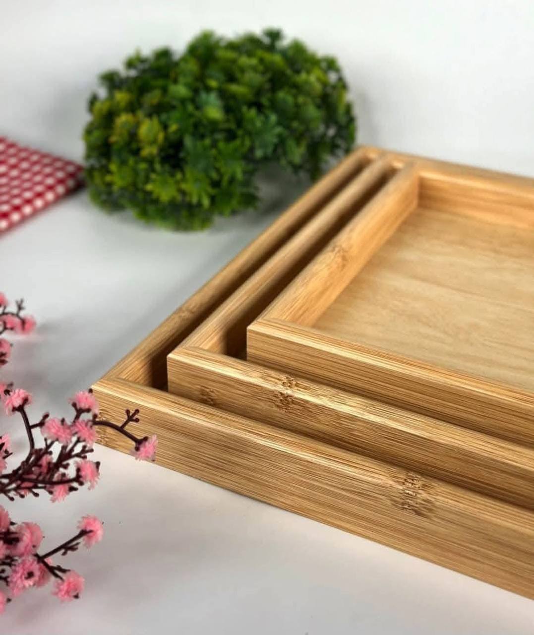 Bamboo serving tray set