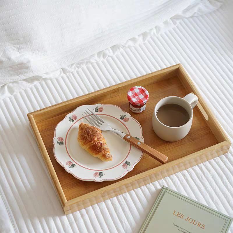 Three-piece bamboo tray set