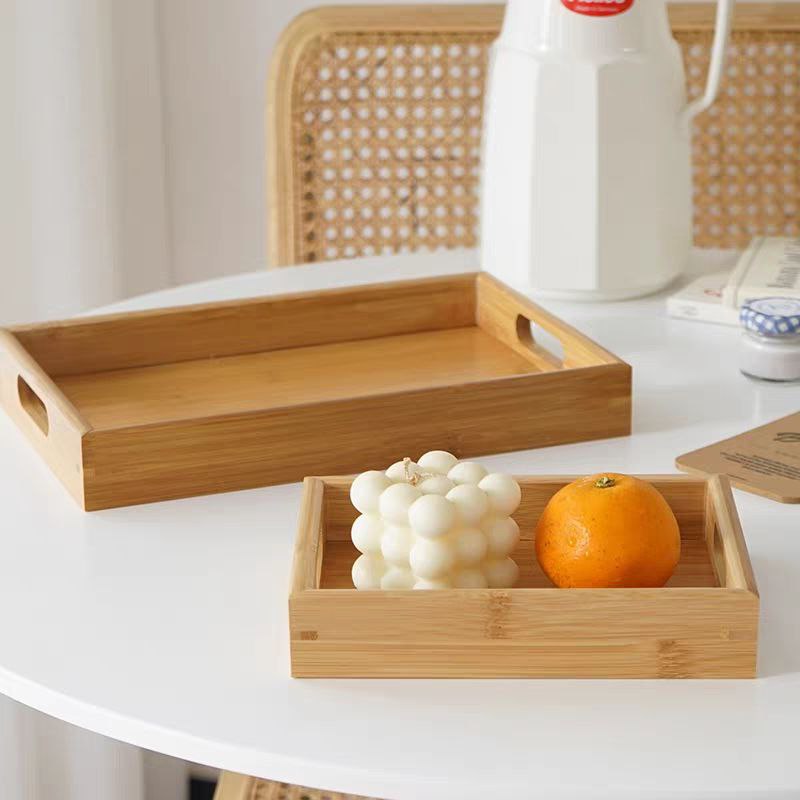 Three-piece bamboo tray set