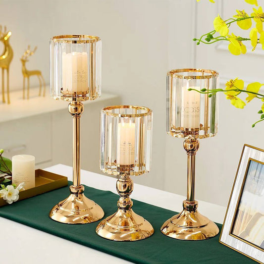 3-piece candlestick set in metal and crystal