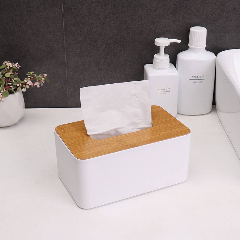 Tissue box with wooden cover