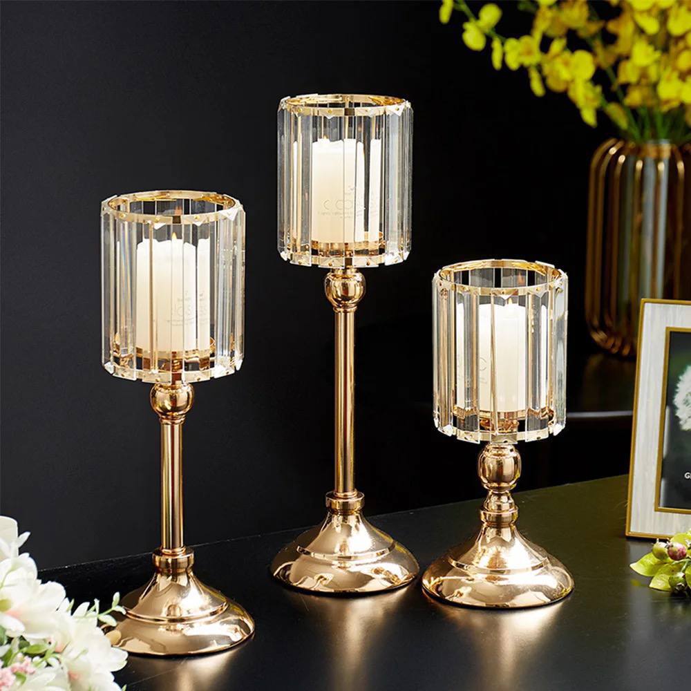 3-piece candlestick set in metal and crystal